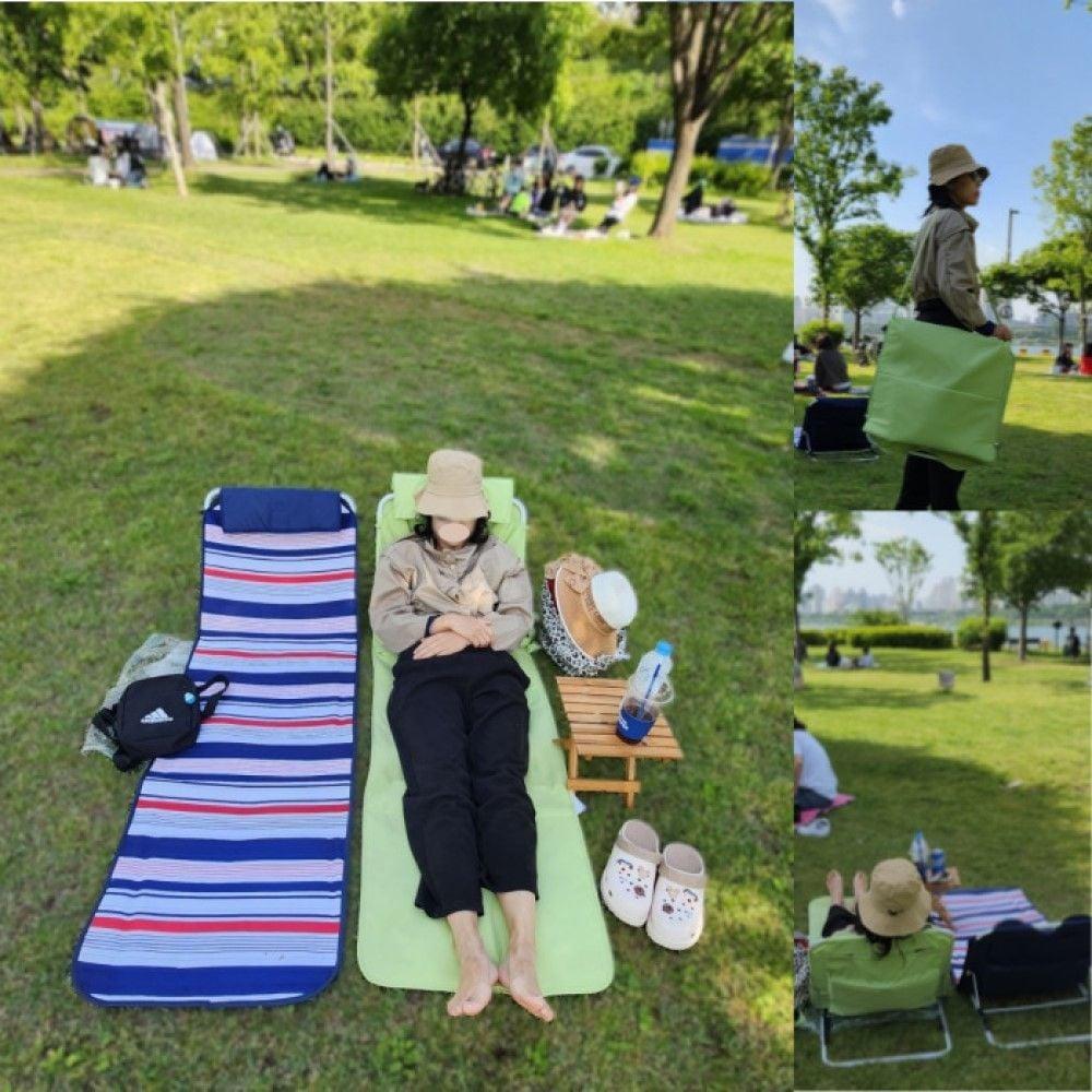 등받이 의자 휴대용 비치베드 라이트 그린 캠핑의자 그라운드체어