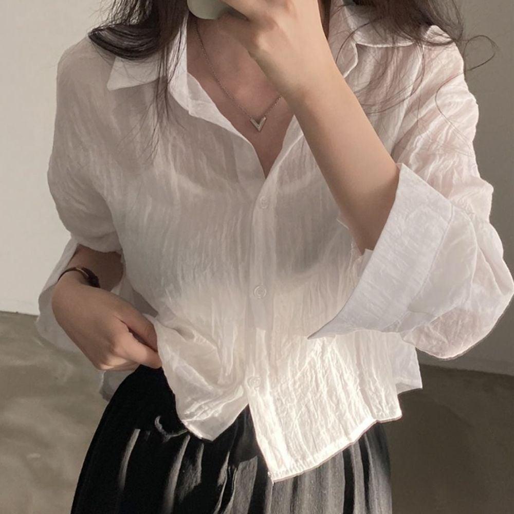 시스루 화이트셔츠 여성셔츠 긴팔티 여성블라우스