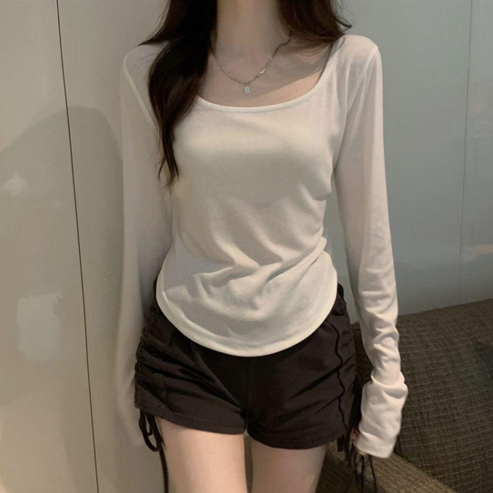 흰색 긴팔티 여성 라운드넥 베이직 긴팔티셔츠 면티 여성의류