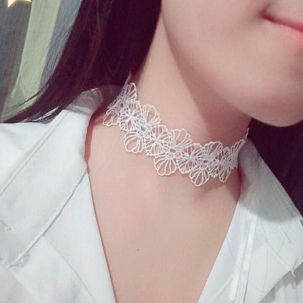 화이트 레이스 플라워 초커 목걸이 여성 데일리 패션
