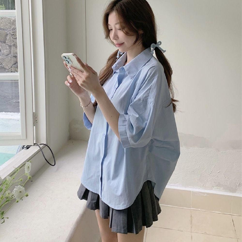 블라우스 여성 셔츠블라우스 루즈핏셔츠 블루남방