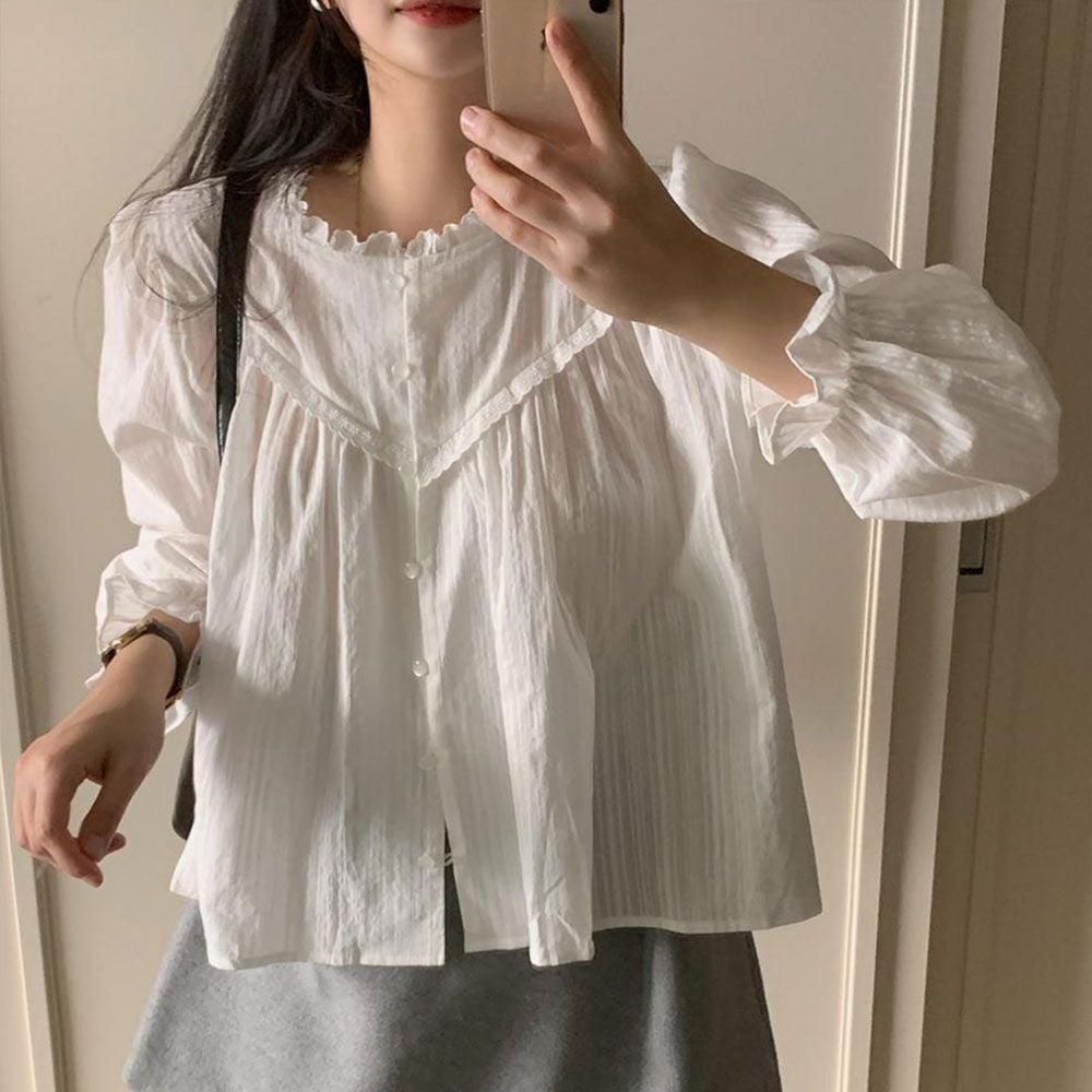 흰색 셔츠블라우스 긴팔 여성블라우스 펀칭셔츠