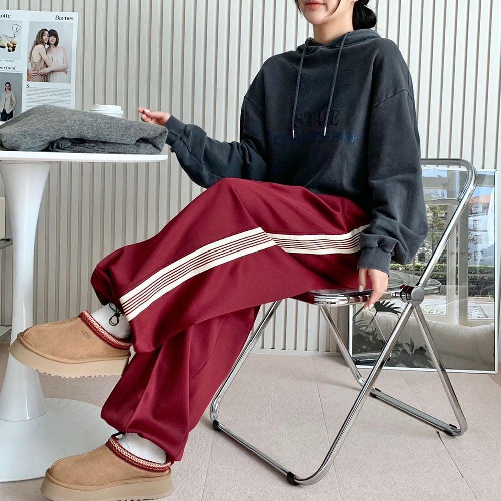 와이드 팬츠 트랙 트레이닝 바지 밴딩 포인트 오버핏 남녀 나팔바지
