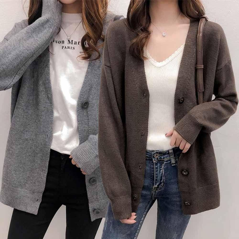 여성 브이넥 롱가디건 니트가디건