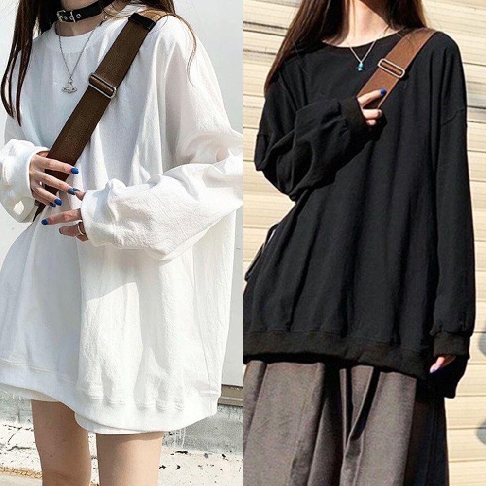 화이트 블랙 여자티 여성티 여성맨투맨 긴팔 티셔츠 여성 박스 빅사이즈