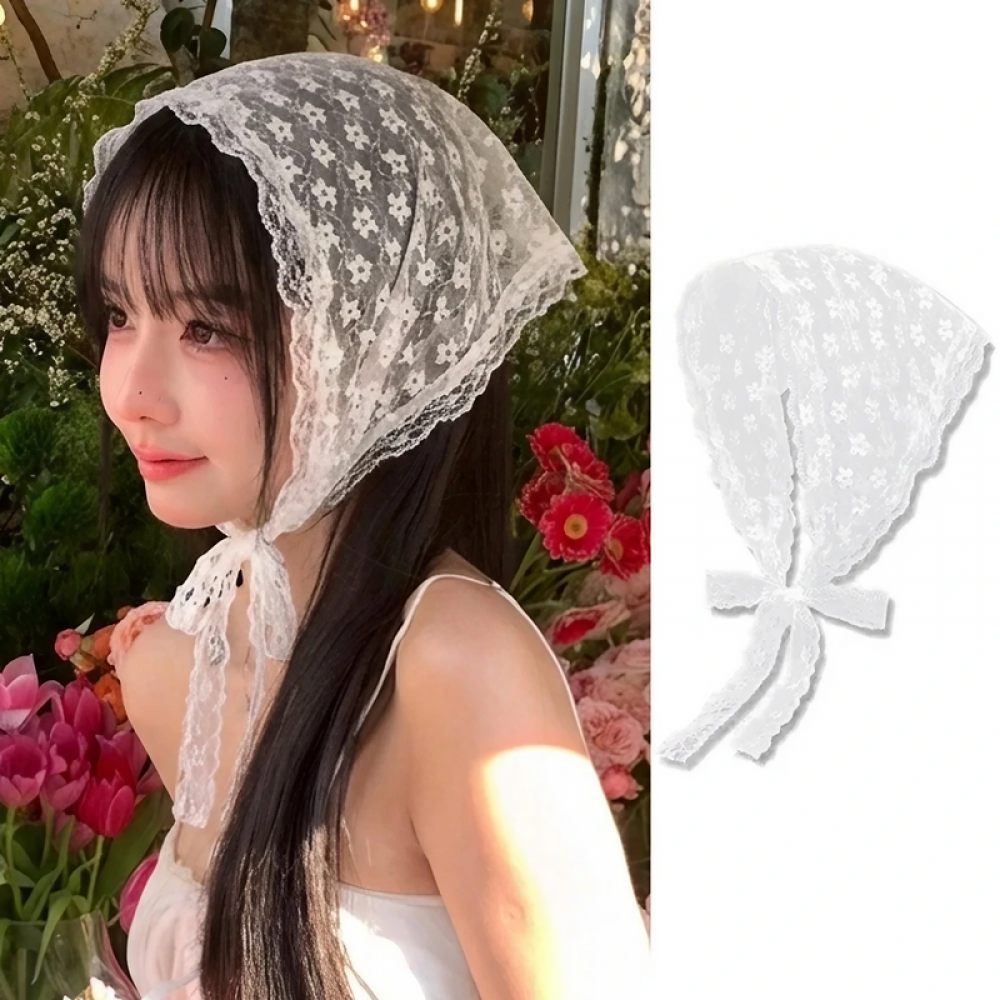 레이스 헤어커치프 헤어스카프 꽃 삼각두건 헤드스카프 리본 머리띠 터번