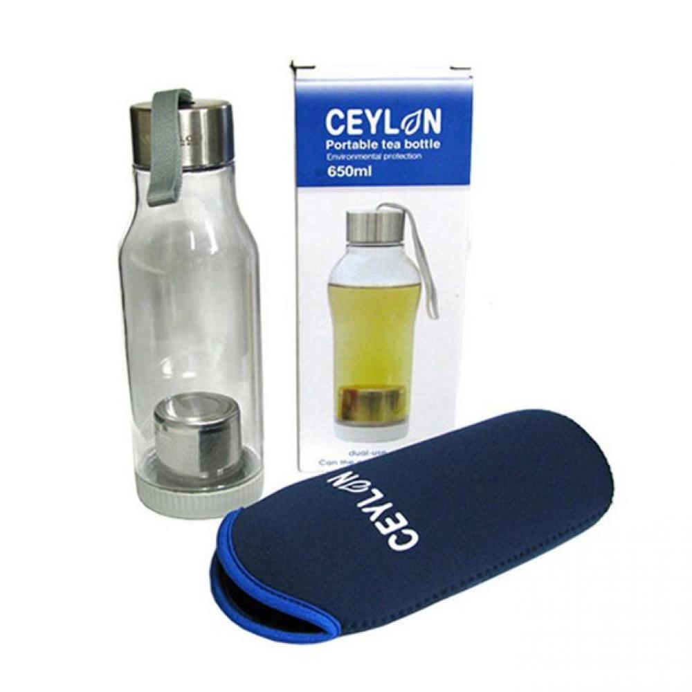 투명 유리보틀 녹차물병 650ml 블루 캠핑물통