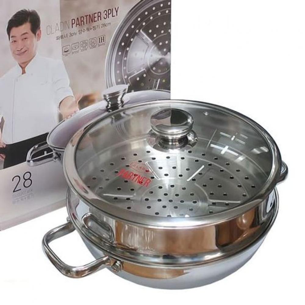 스텐 찜기 냄비 인덕션 찜통 곰솥 2단 28cm 스텐찜기