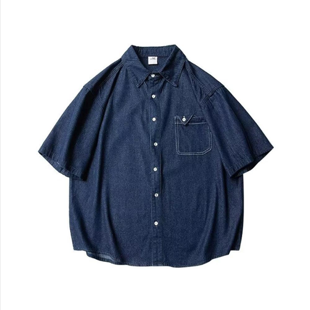 남성 오버핏 린넨 데님 셔츠 데일리 스톤 워싱 반팔
