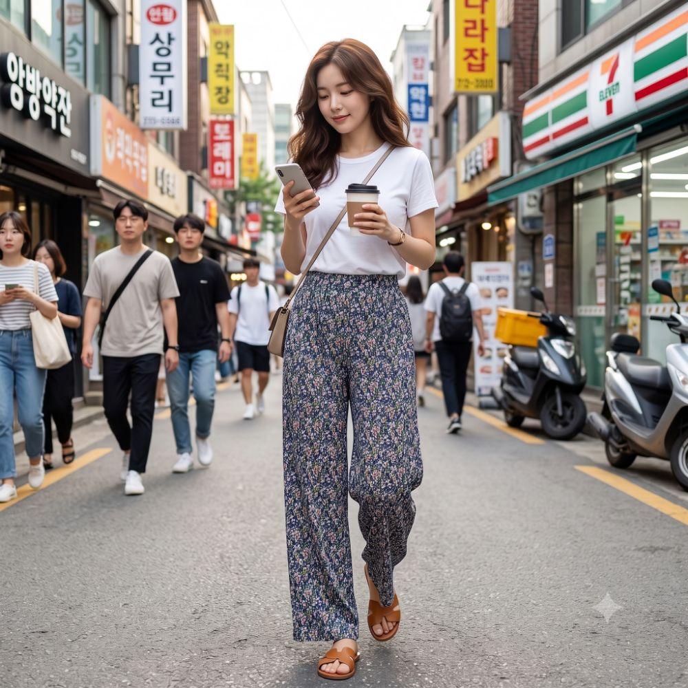 여성 플리츠팬츠 와이드 밴딩 쿨링 주름바지