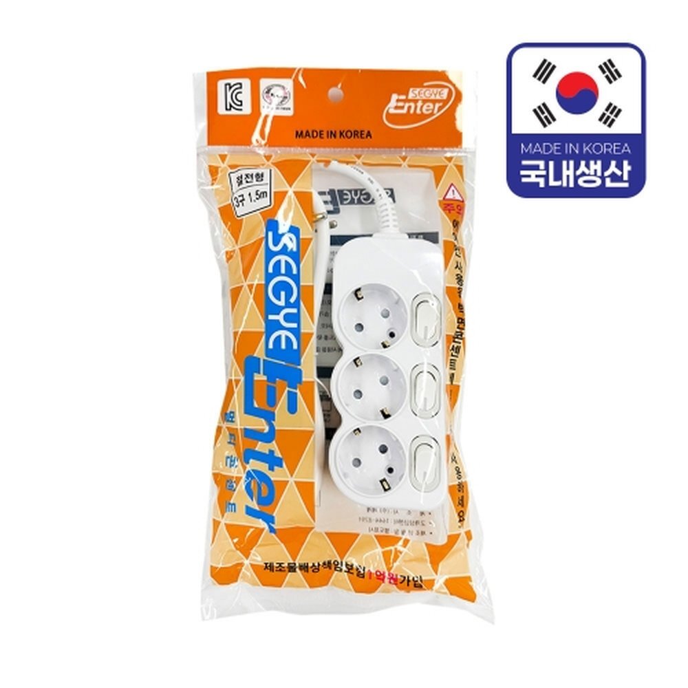 세계 멀티탭 개별 절전 3구 1.5m 국내생산 / 16A (1개입)