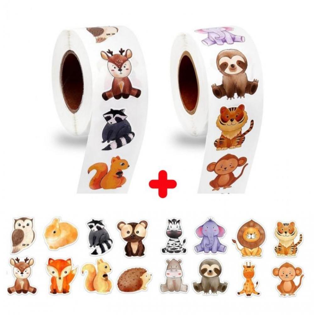 2롤세트 동물 스티커 1000pcs 사자 코끼리 꾸미기 S6202
