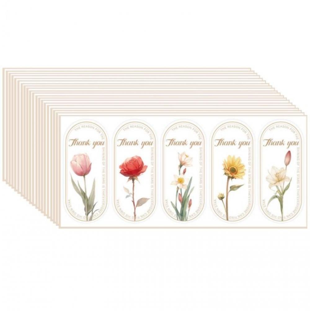 고급스러운 플라워 땡큐 타원형 스티커 100pcs 포장 S363