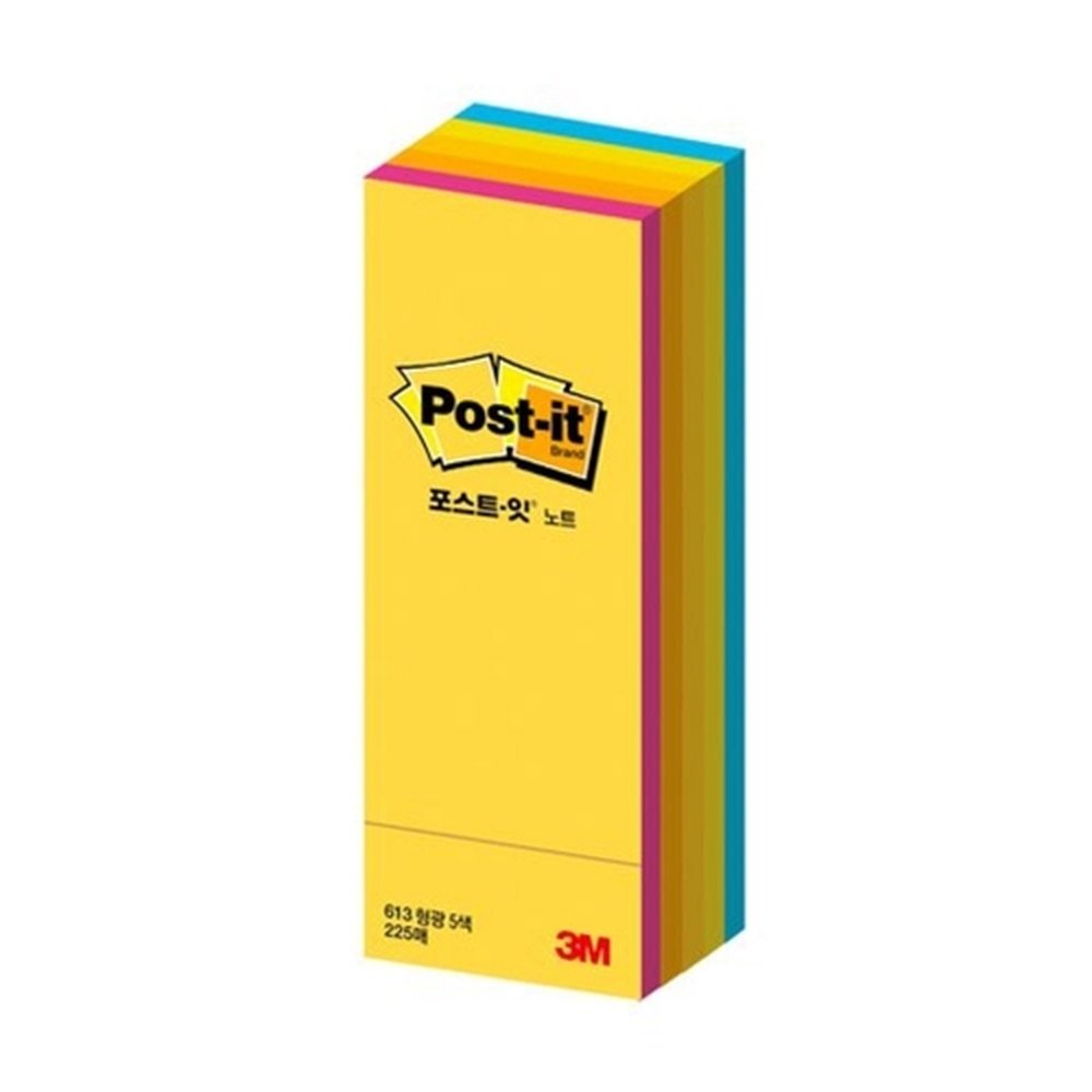 3M 포스트잇 네온 큐브 1x3 / 25x76mm 45매 5색 (1개입)