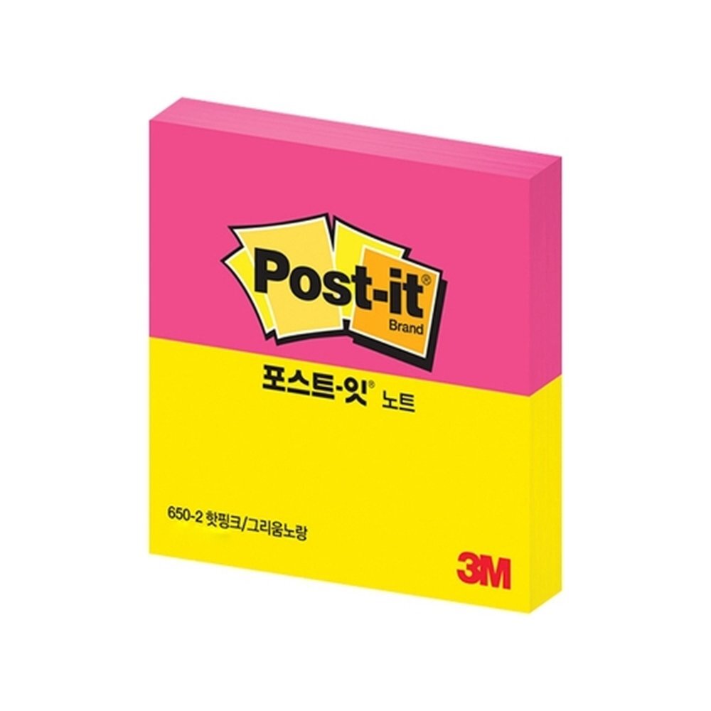 3M 포스트잇 노트 강한점착용 650 SSN 핫핑크/그리움노랑 2개 180매 / 38x76mm (1개입)
