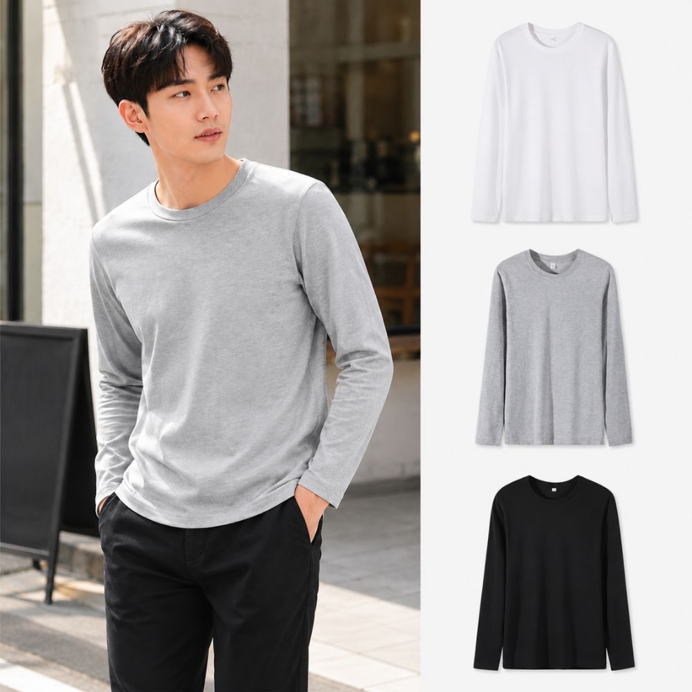 남성 라운드넥 무지 긴팔 티셔츠 이너티 SQ-1011037