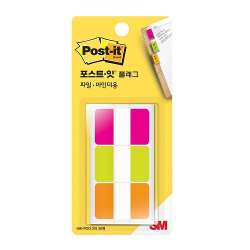 3M 포스트잇 인덱스탭 686SS-PGO 점착식 메모지 / 38x18mm 12매x3색 (1개입)