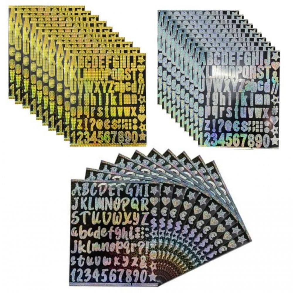3종 레이저 글리터 반짝이 알파벳 숫자 스티커 890pcs