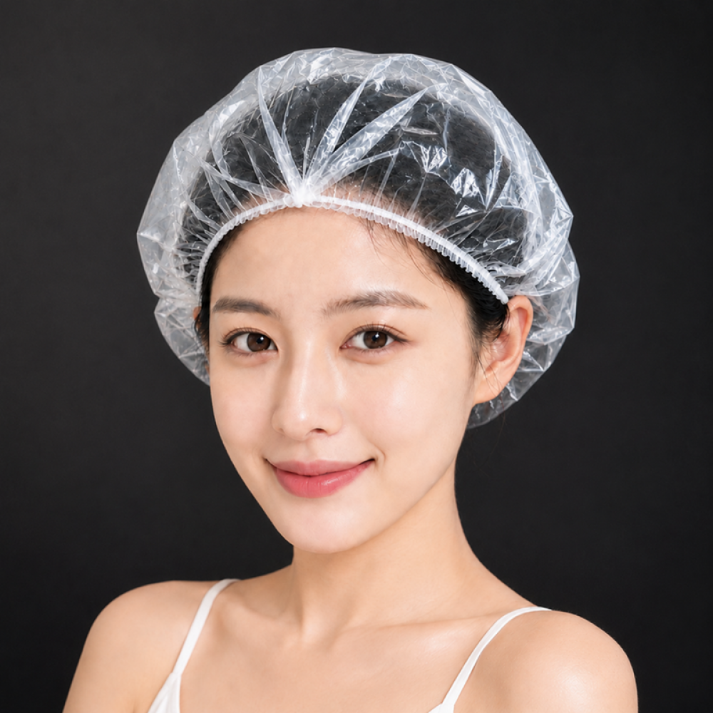 투명 일회용 헤어캡 대형 100개입 위생 헤어 팩 파마 염색 비닐 모자 미용실 머리 덮개