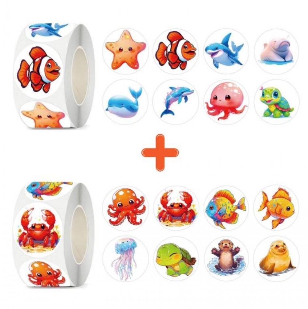16종 바다 생물 원형 스티커 1000pcs 2롤세트 S-6199