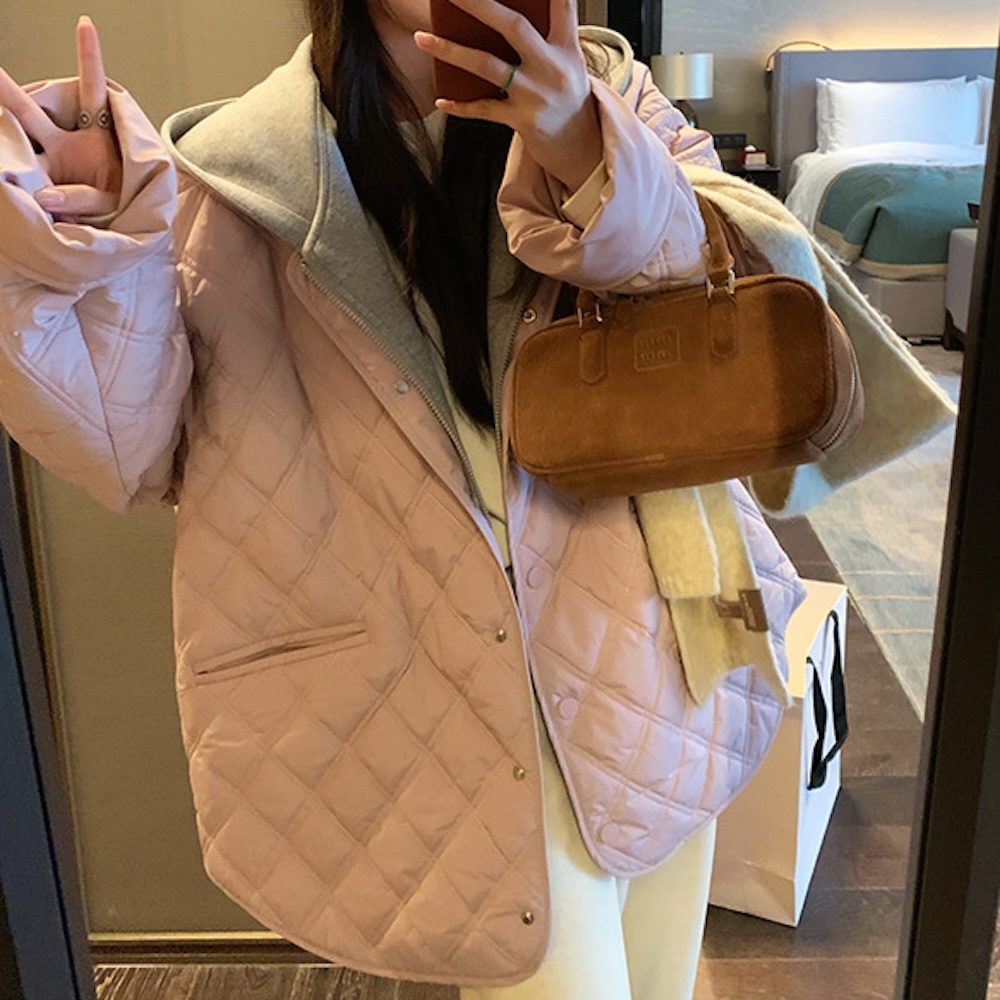 루즈핏 후드 퀼팅 경량 패딩 DO-1011572