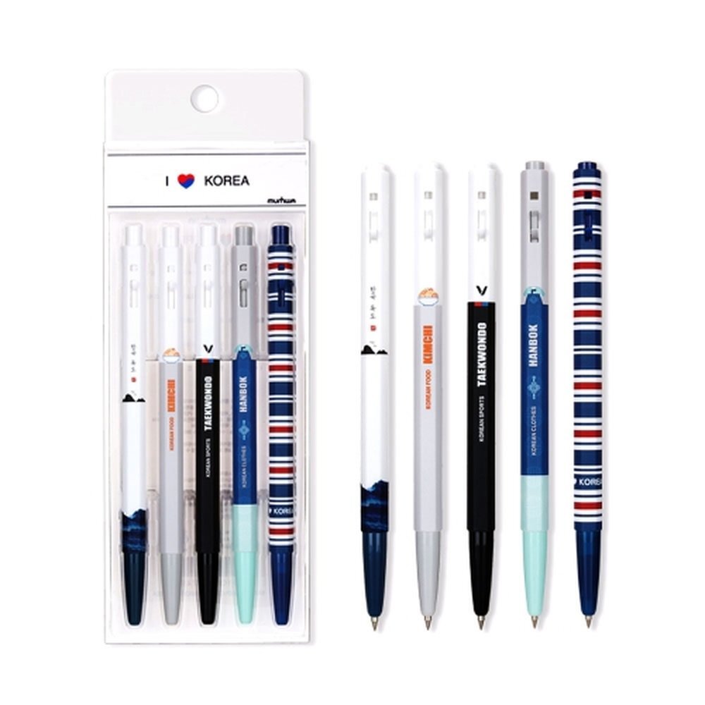 문화연필 캠퍼스 볼펜 5개입 아이러브코리아 0.5mm 세트