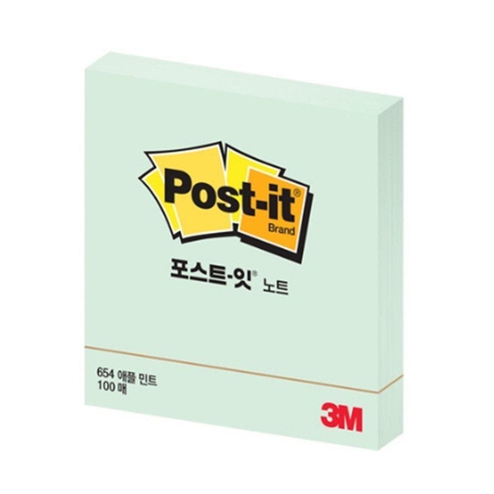 3M 포스트잇 654 애플민트 점착식 메모지 / (76x76 100매) (1개입)