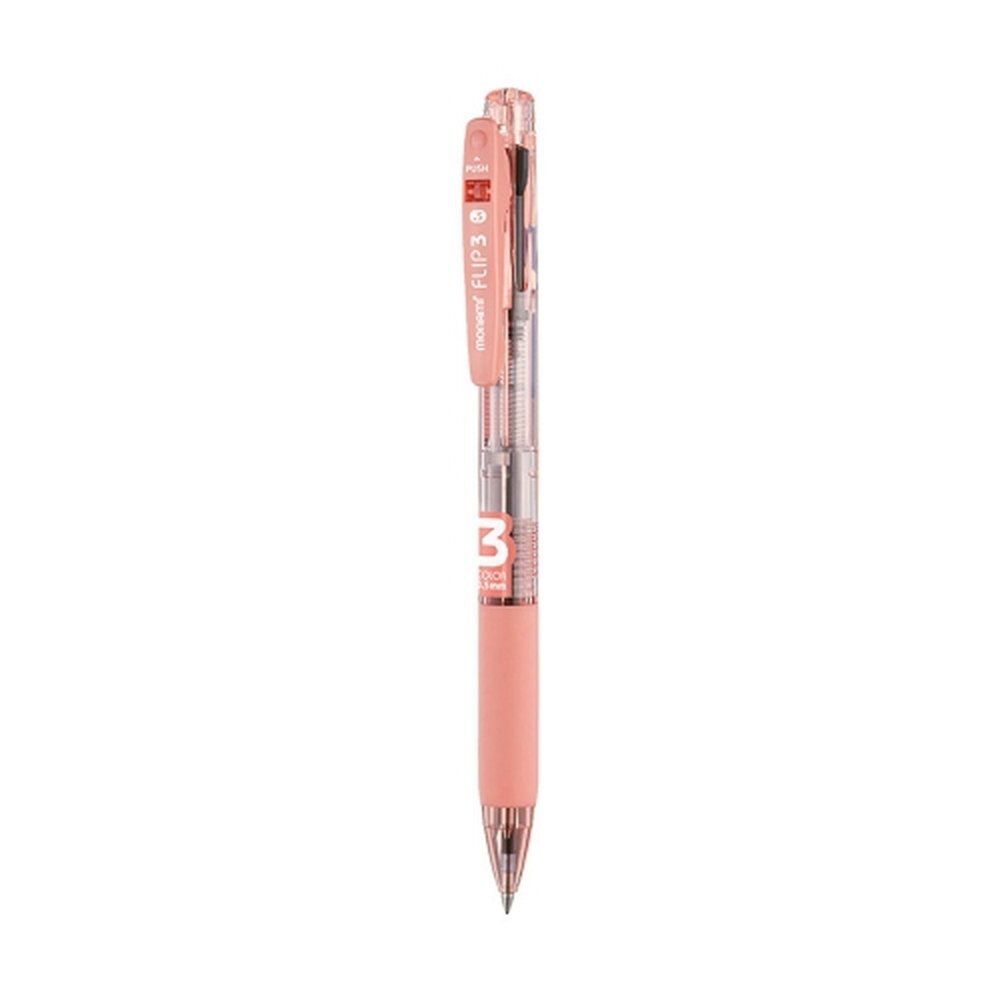 모나미 플립3 3색 유성볼펜 0.5mm 파파야 (반투명 바디) 멀티펜 / 검+청+적 (1개입)