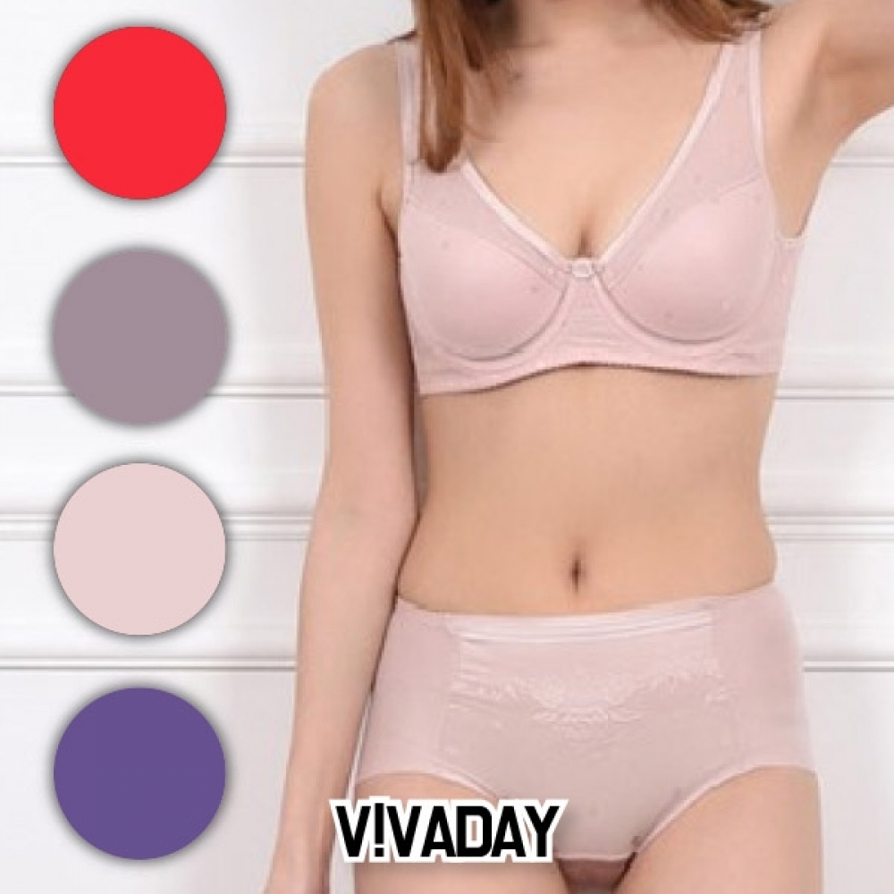 VIVADAY-LB44 도트무늬 풀컵 B컵 브라팬티세트
