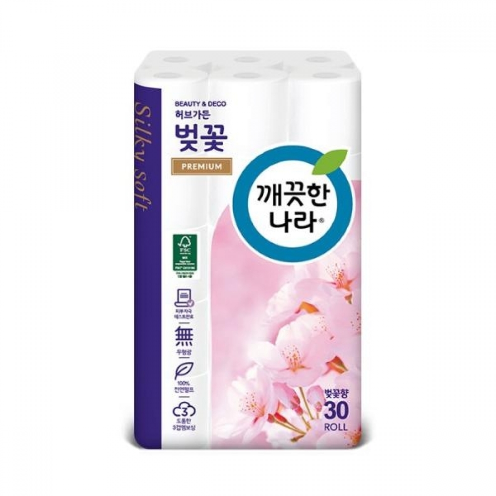 깨끗한나라 3겹 데코 벚꽃 프리미엄화장지 30롤X27M